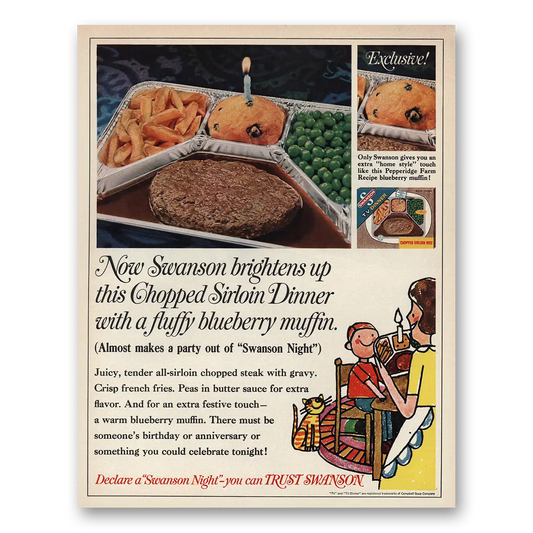 1966 Swanson TV Dinner Chopped Sirloin Beef Vintage Magazine Print Ad