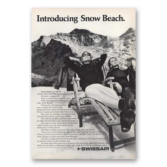 1966 Swissair Introducing Snow Beach Vintage Magazine Print Ad