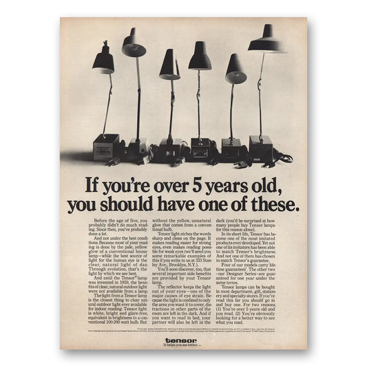 1966 Tensor Lamp Over 5 Years Old Vintage Magazine Print Ad