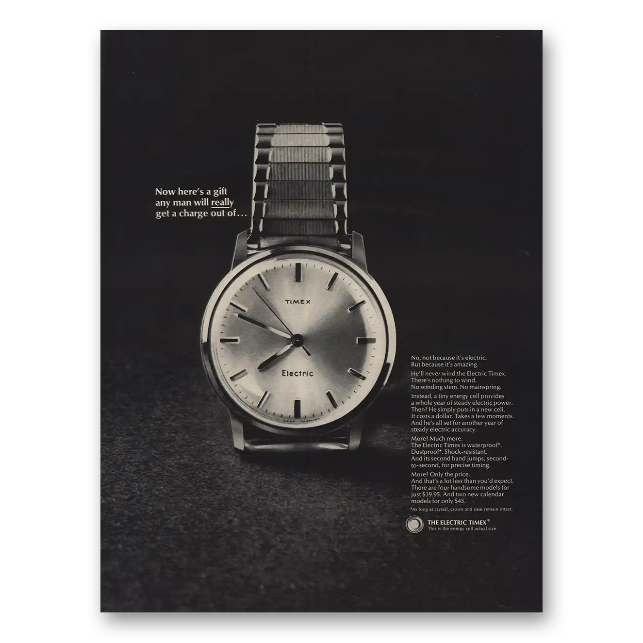 1966 Timex Watch Any Man Will Get a Charge Out Of Vintage Magazine Print Ad