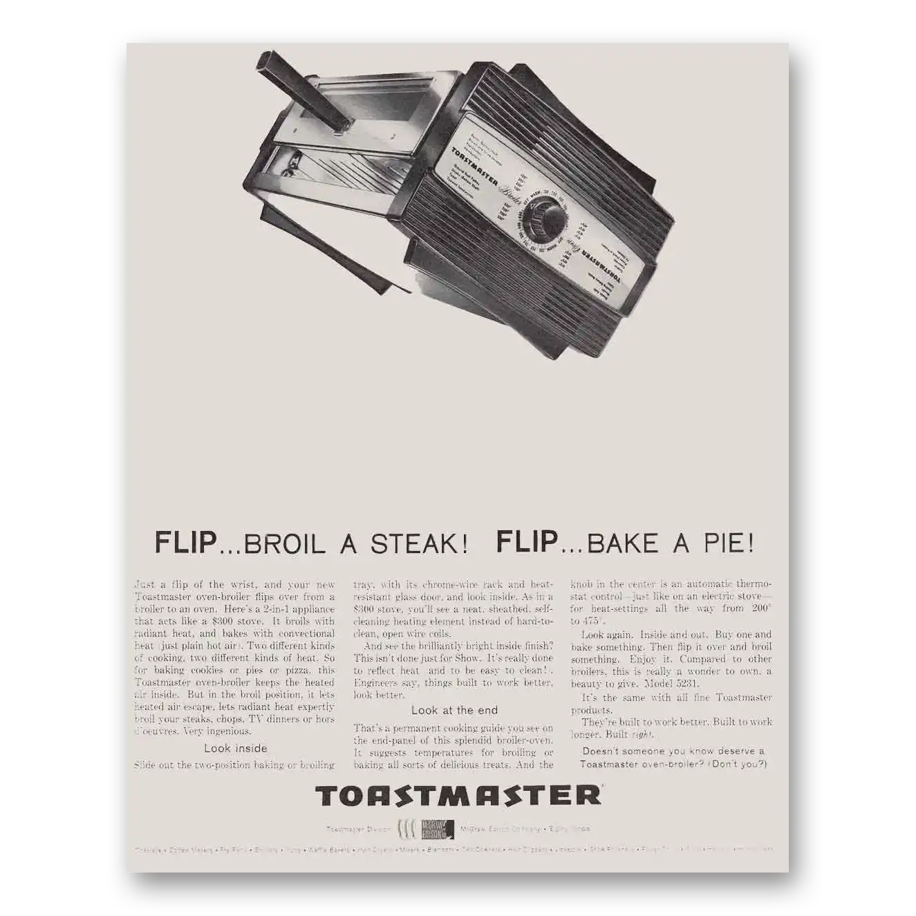 1966 Toastmaster Oven Broiler Flip Broil a Steak Bake a Pie Vintage Magazine Print Ad