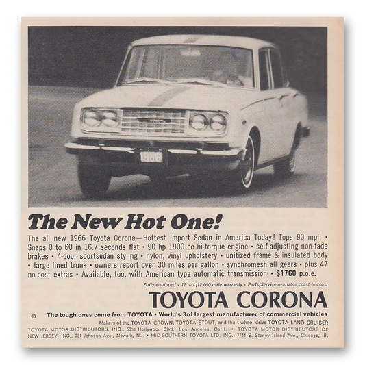 1966 Toyota Corona New Hot One Hottest Import Sedan Vintage Magazine Print Ad