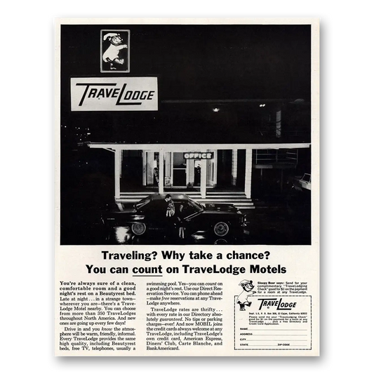 1966 TraveLodge Why Take a Chance Vintage Magazine Print Ad