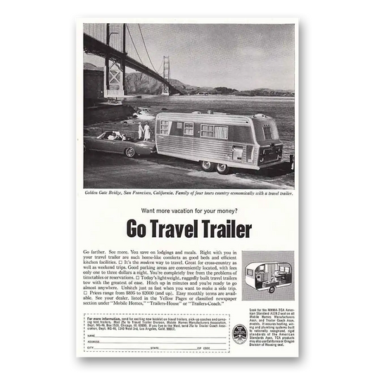 1966 Mobile Home Mfg Travel Trailer Golden Gate Bridge Vintage Magazine Print Ad