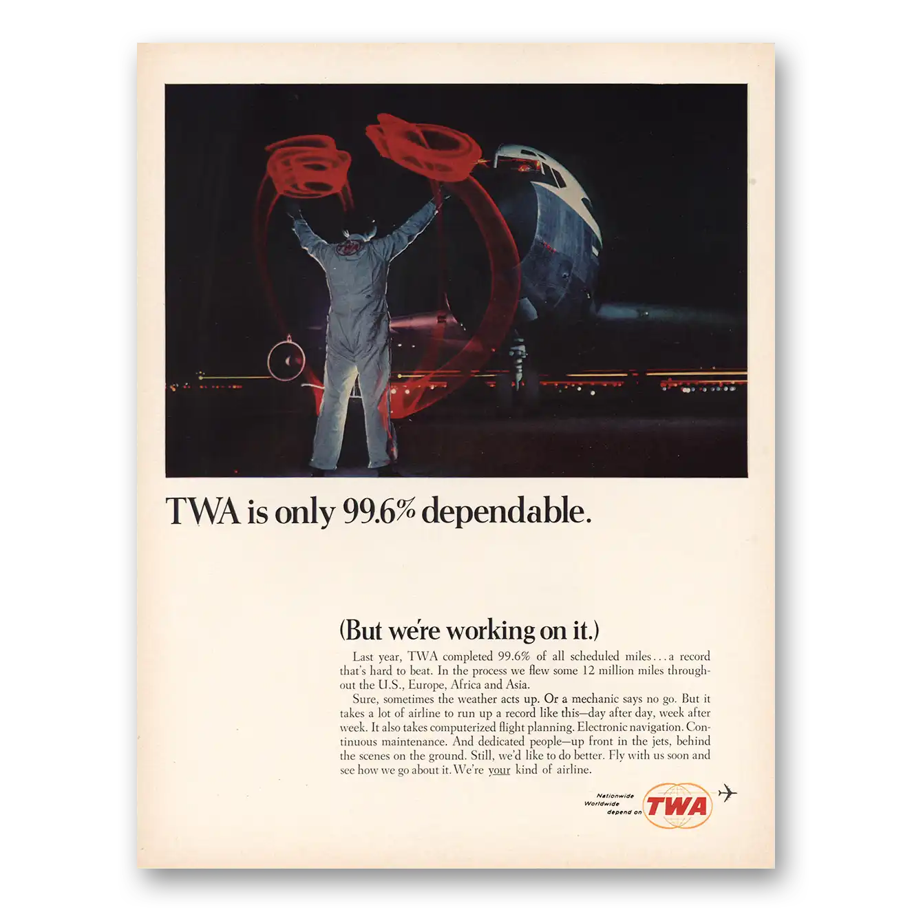 1966 TWA Airlines TWA Is Only 996 Dependable Vintage Magazine Print Ad