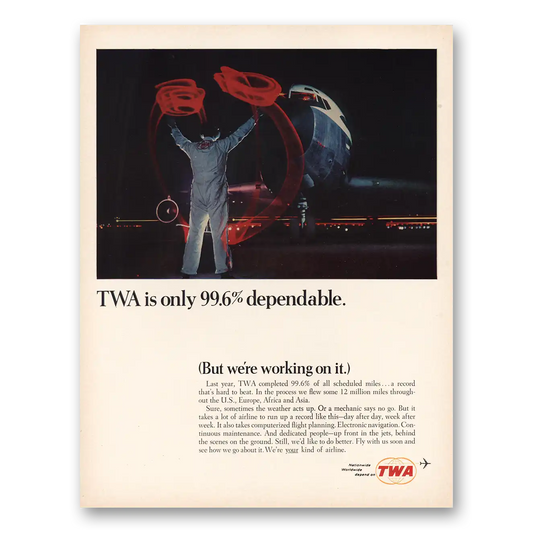 1966 TWA Airlines TWA Is Only 996 Dependable Vintage Magazine Print Ad