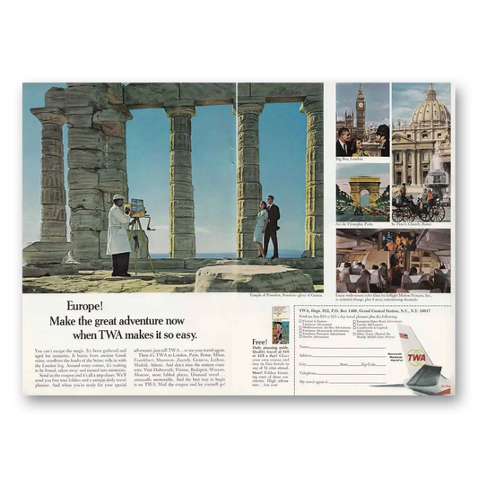 1966 TWA Airlines Temple of Poseidon Vintage Magazine Print Ad