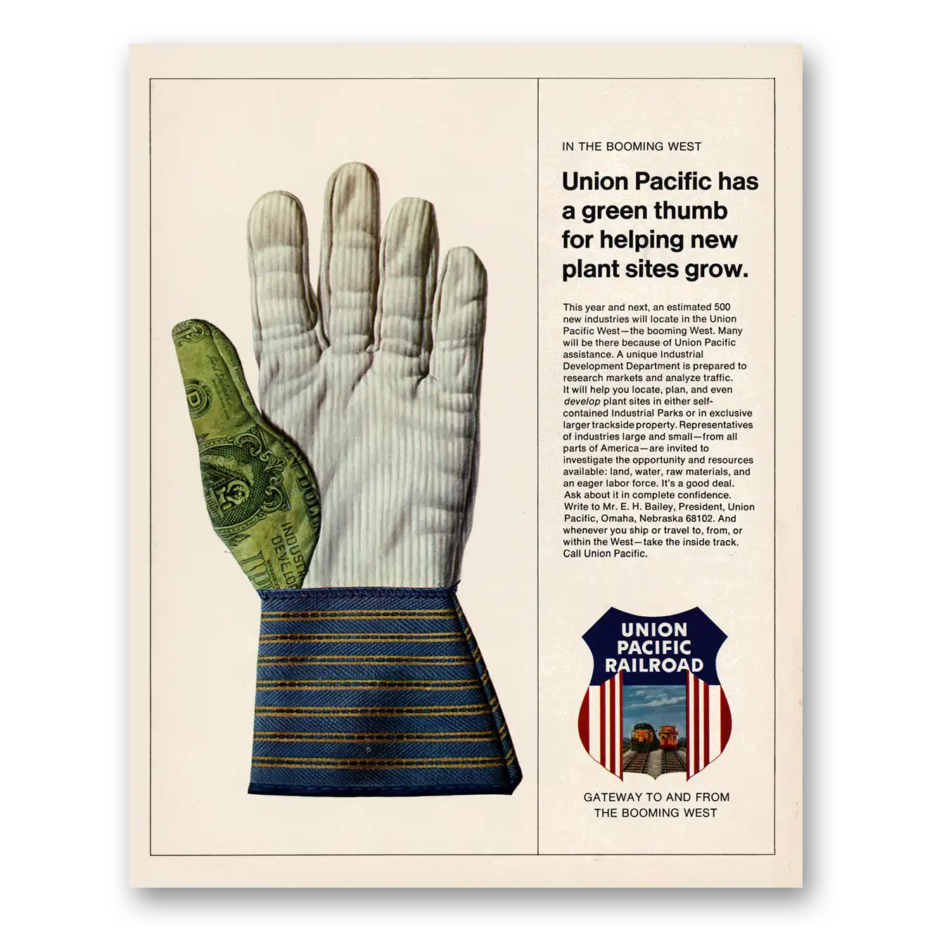 1966 Union Pacific Railroad Green Thumb New Plant Sites Vintage Magazine Print Ad