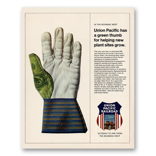 1966 Union Pacific Railroad Green Thumb New Plant Sites Vintage Magazine Print Ad