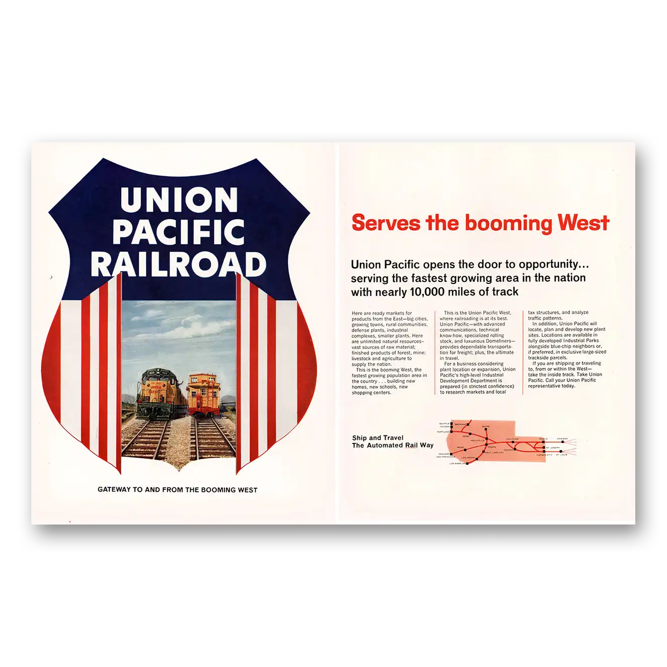 1966 Union Pacific Railroad Serves the Booming West Vintage Magazine Print Ad