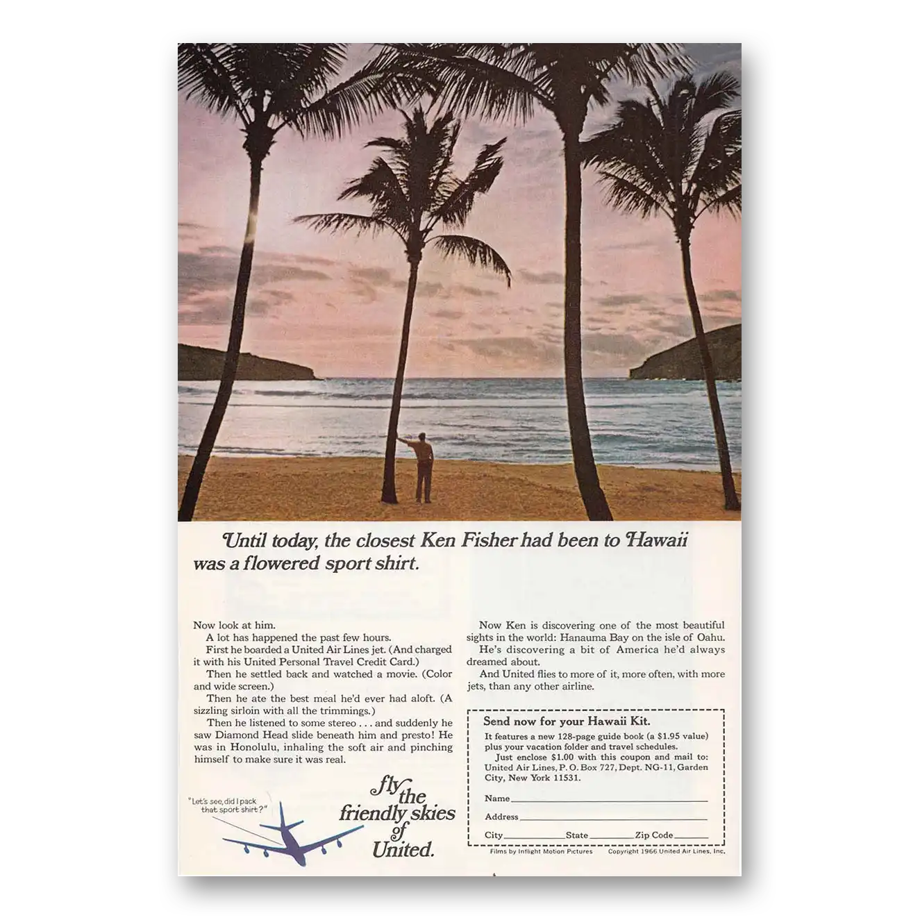 1966 United Airlines Ken Fisher Hawaii Vintage Magazine Print Ad