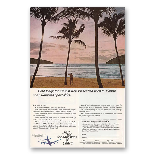 1966 United Airlines Ken Fisher Hawaii Vintage Magazine Print Ad