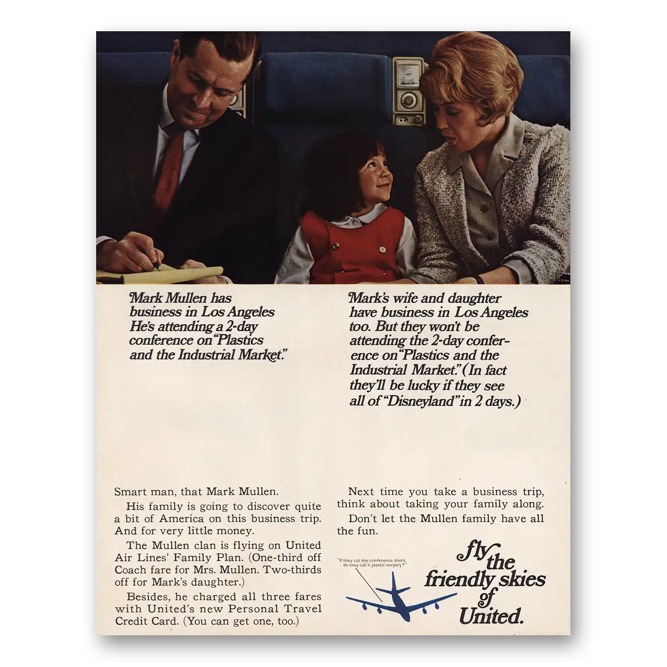 1966 United Airlines Mark Mullen Has Business Los Angeles Vintage Magazine Print Ad