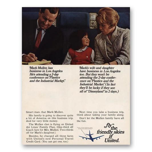 1966 United Airlines Mark Mullen Has Business Los Angeles Vintage Magazine Print Ad