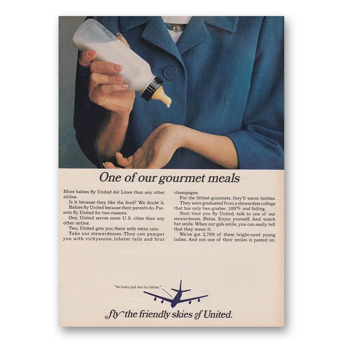 1966 United Airlines One of Our Gourmet Meals Vintage Magazine Print Ad