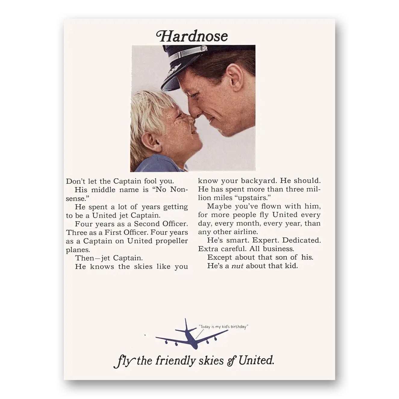 1966 United Airlines Hardnose Don't Let the Captain Fool You Vintage Magazine Print Ad