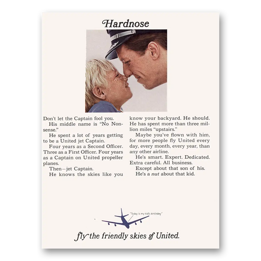 1966 United Airlines Hardnose Don't Let the Captain Fool You Vintage Magazine Print Ad