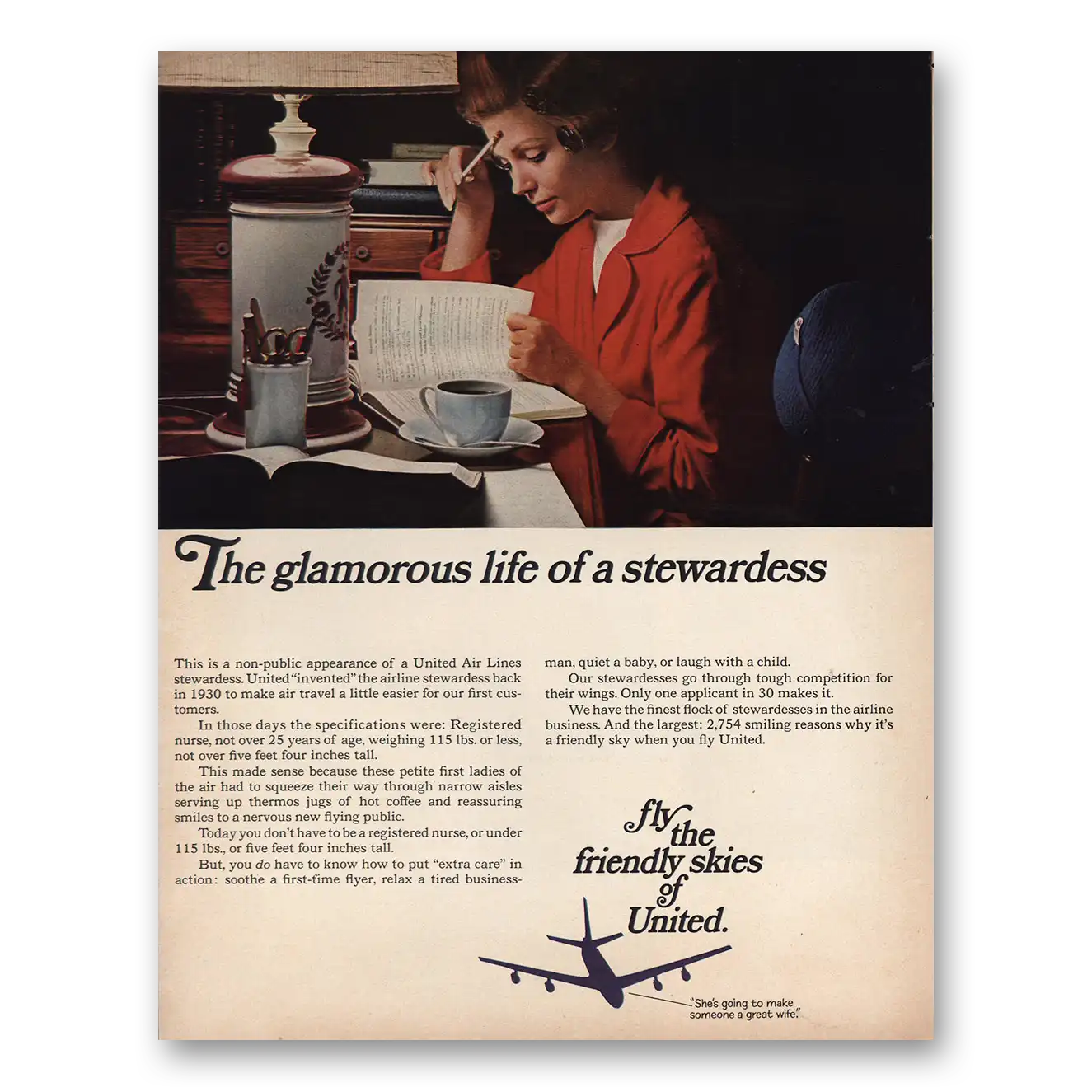 1966 United Airlines Glamorous Life of Stewardess Vintage Magazine Print Ad