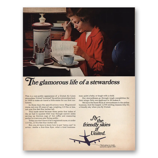 1966 United Airlines Glamorous Life of Stewardess Vintage Magazine Print Ad