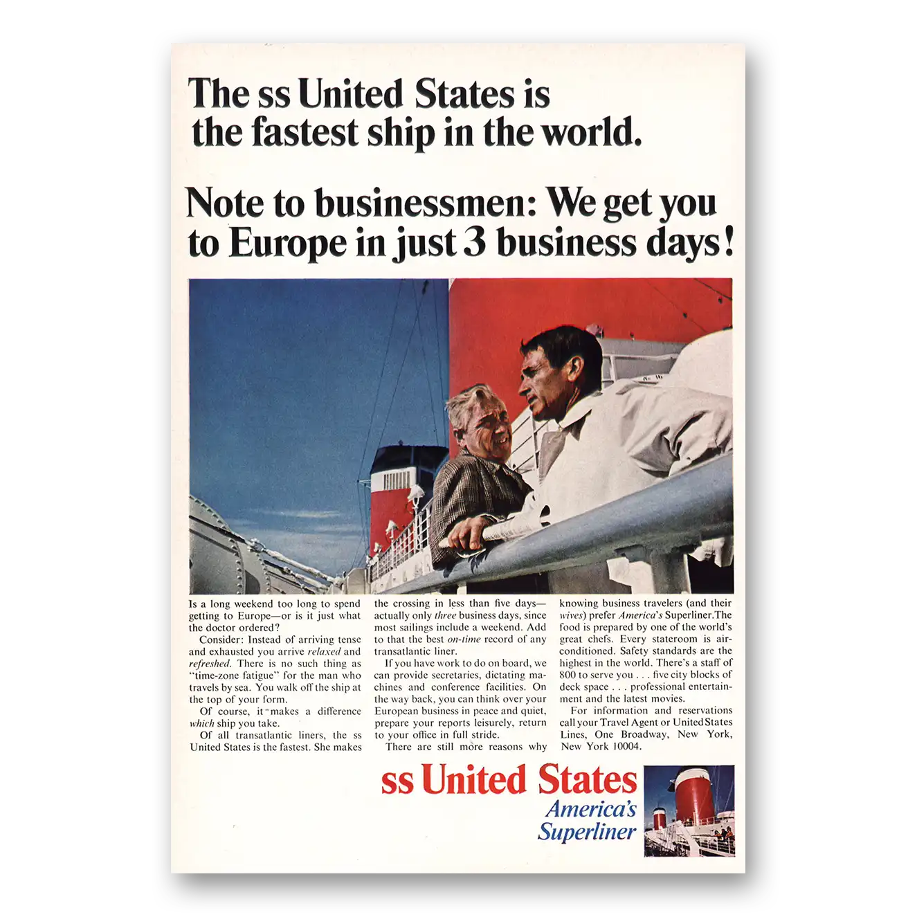 1966 United States Lines Fastest Ship In World Vintage Magazine Print Ad