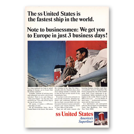 1966 United States Lines Fastest Ship In World Vintage Magazine Print Ad