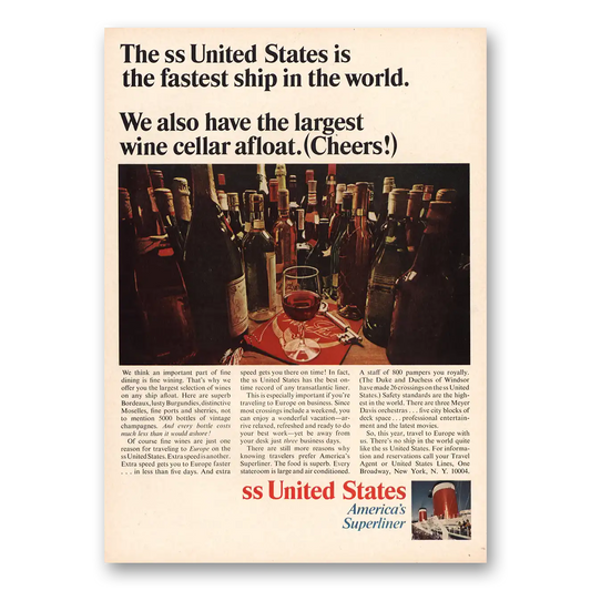 1966 United States Lines Largest Wine Cellar Afloat Cheers Vintage Magazine Print Ad