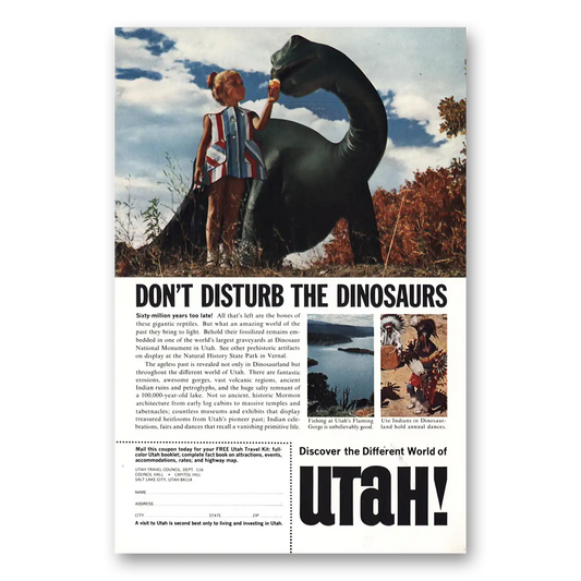 1966 Utah Don't Disturb the Dinosaurs Vintage Magazine Print Ad