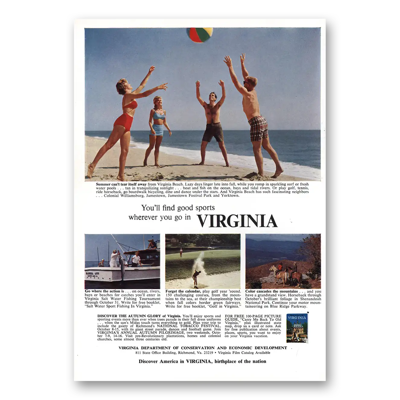 1966 Virginia Find Good Sports Vintage Magazine Print Ad