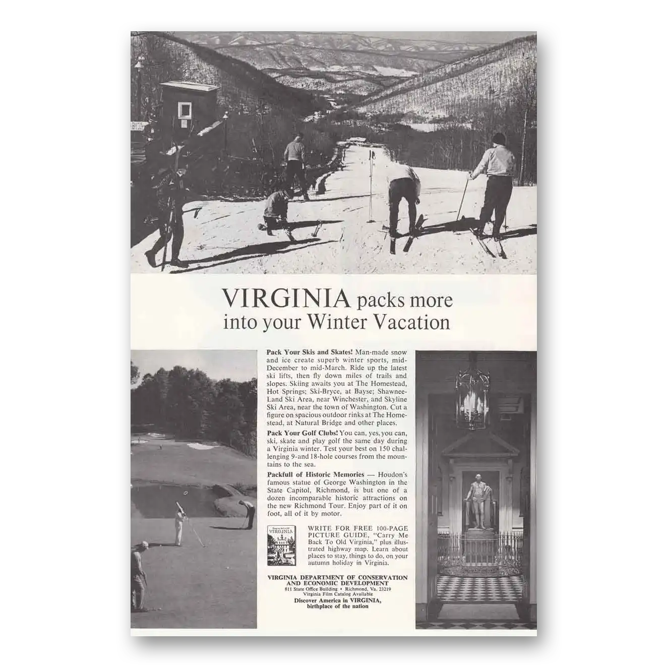 1966 Virginia Packs More Into Your Winter Vacation Vintage Magazine Print Ad