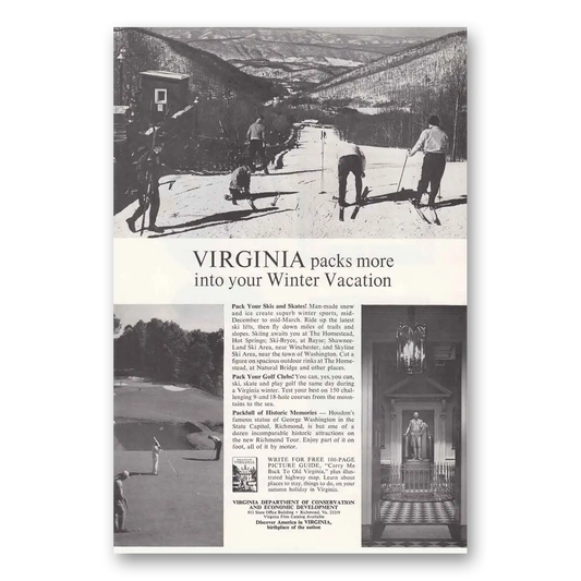 1966 Virginia Packs More Into Your Winter Vacation Vintage Magazine Print Ad