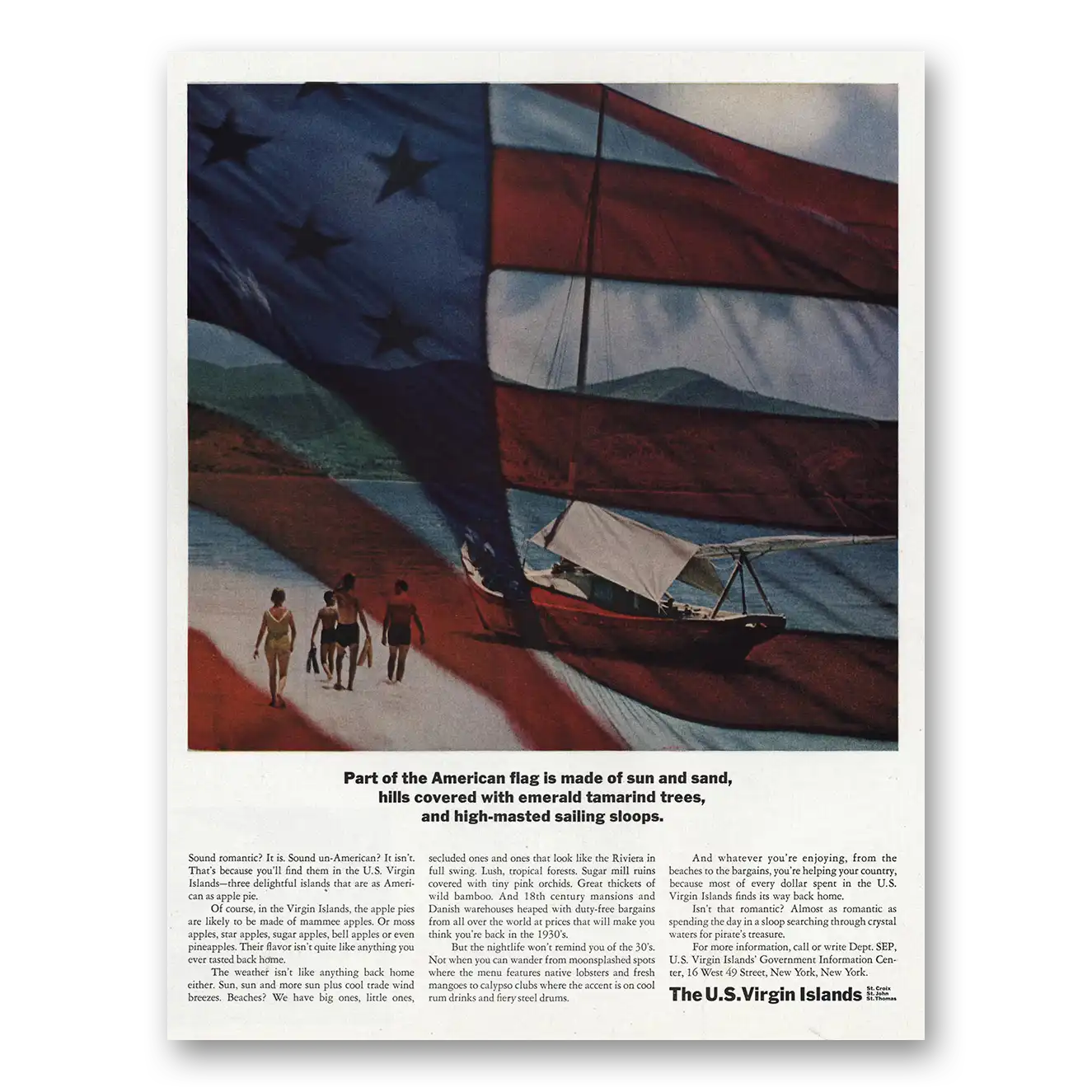 1966 US Virgin Islands Part of the American Flag Vintage Magazine Print Ad