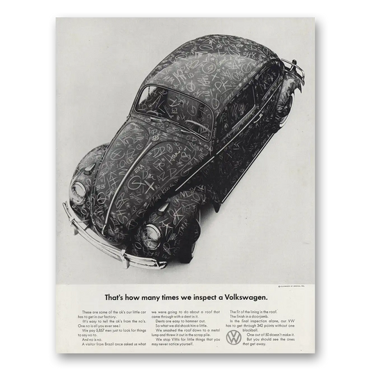 1965 Volkswagen Beetle How Many Times We Inspect Vintage Magazine Print Ad