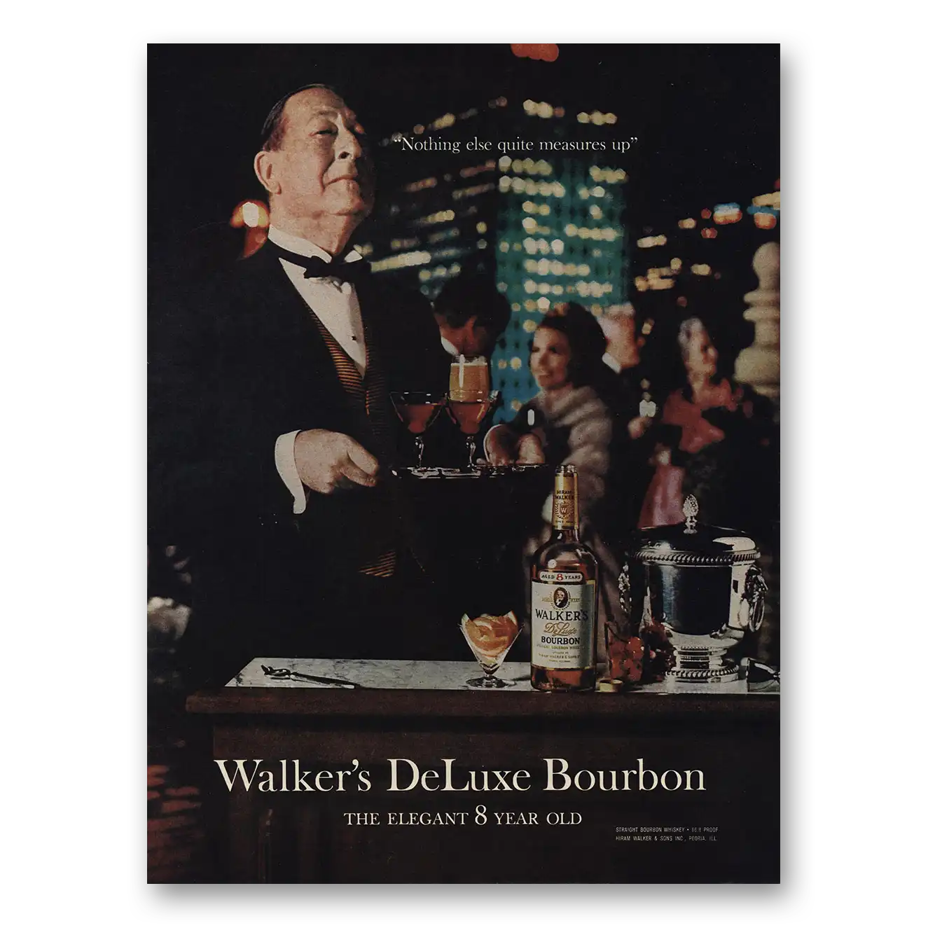 1966 Walkers DeLuxe Bourbon Whiskey Nothing Else Quite Measures Up Vintage Magazine Print Ad