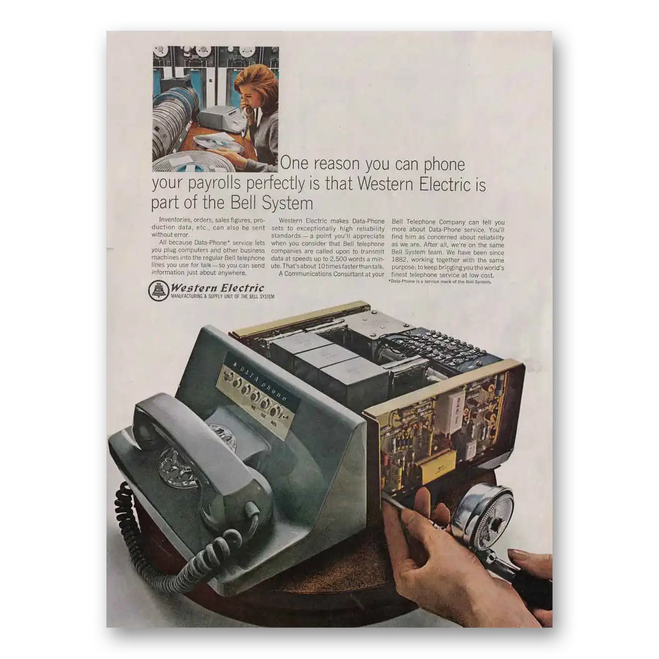 1966 Western Electric Phone Your Payrolls Perfectly Vintage Magazine Print Ad