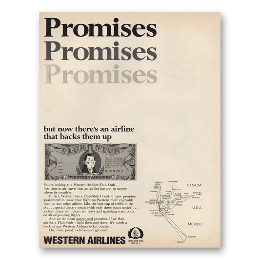 1966 Western Air Lines Promises Promises Vintage Magazine Print Ad