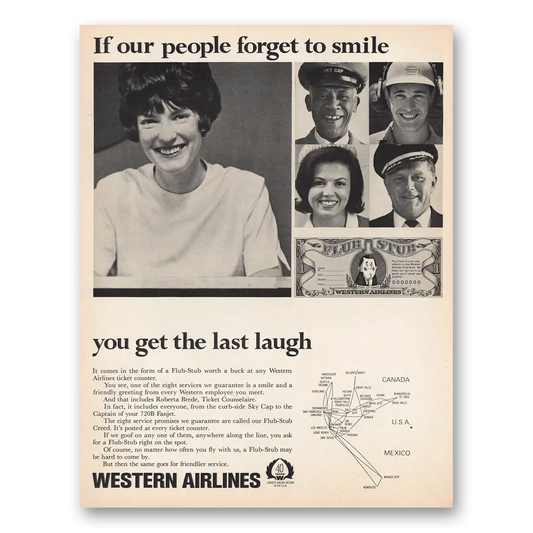 1966 Western Air Lines If Our People Forget Smile Vintage Magazine Print Ad