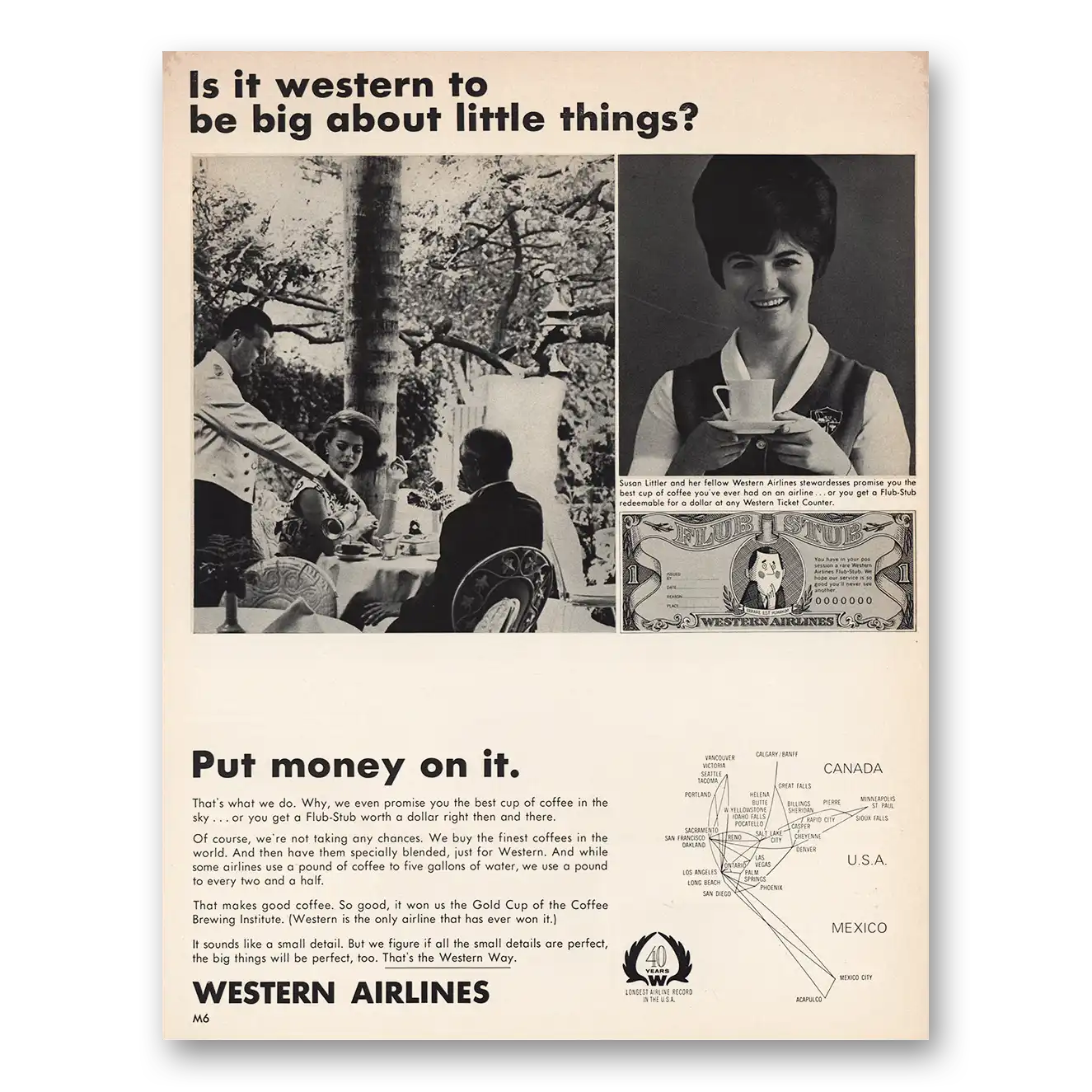 1966 Western Air Lines Big About Little Things Vintage Magazine Print Ad