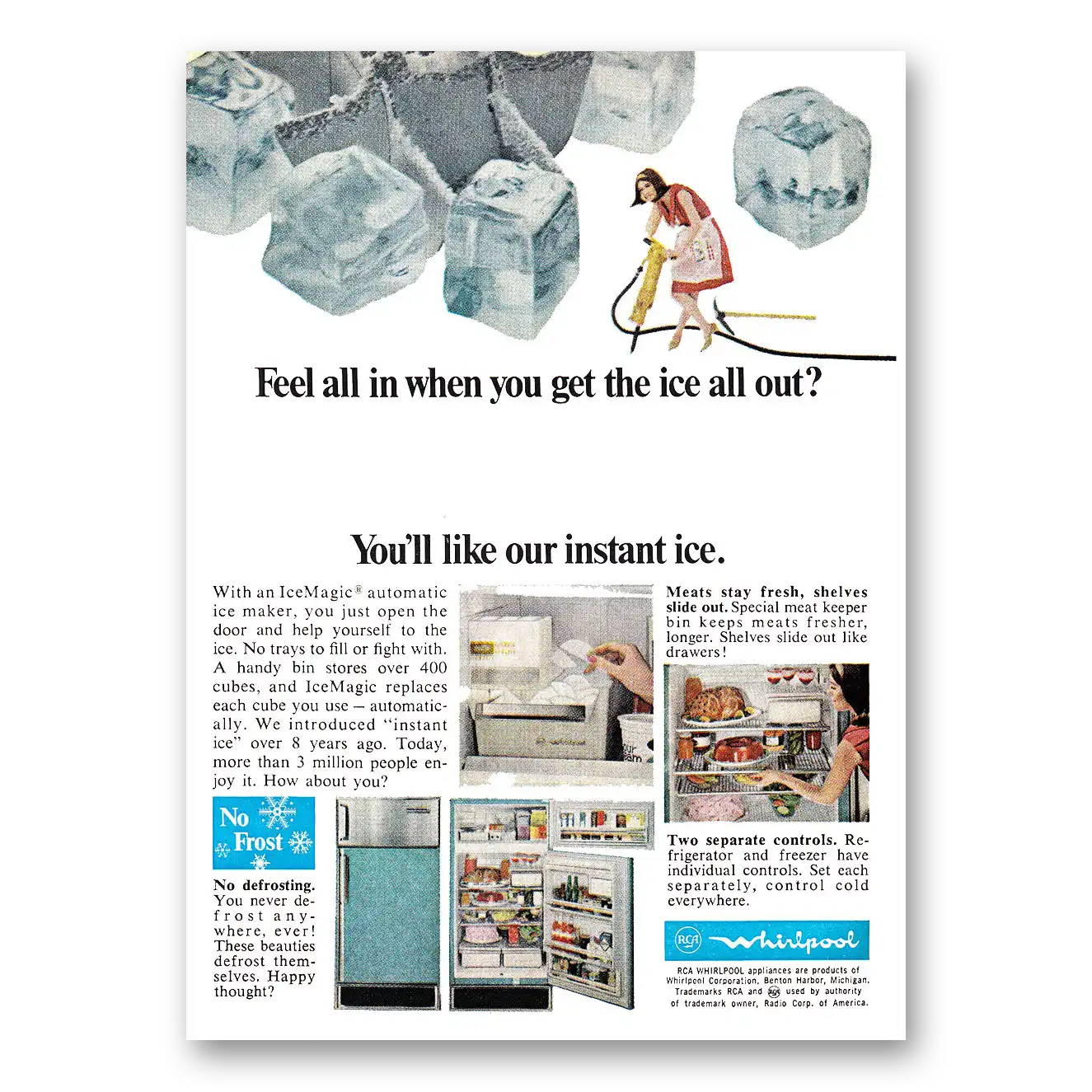 1966 Whirlpool Refrigerator Feel All In When You Get the Ice All Out Vintage Magazine Print Ad