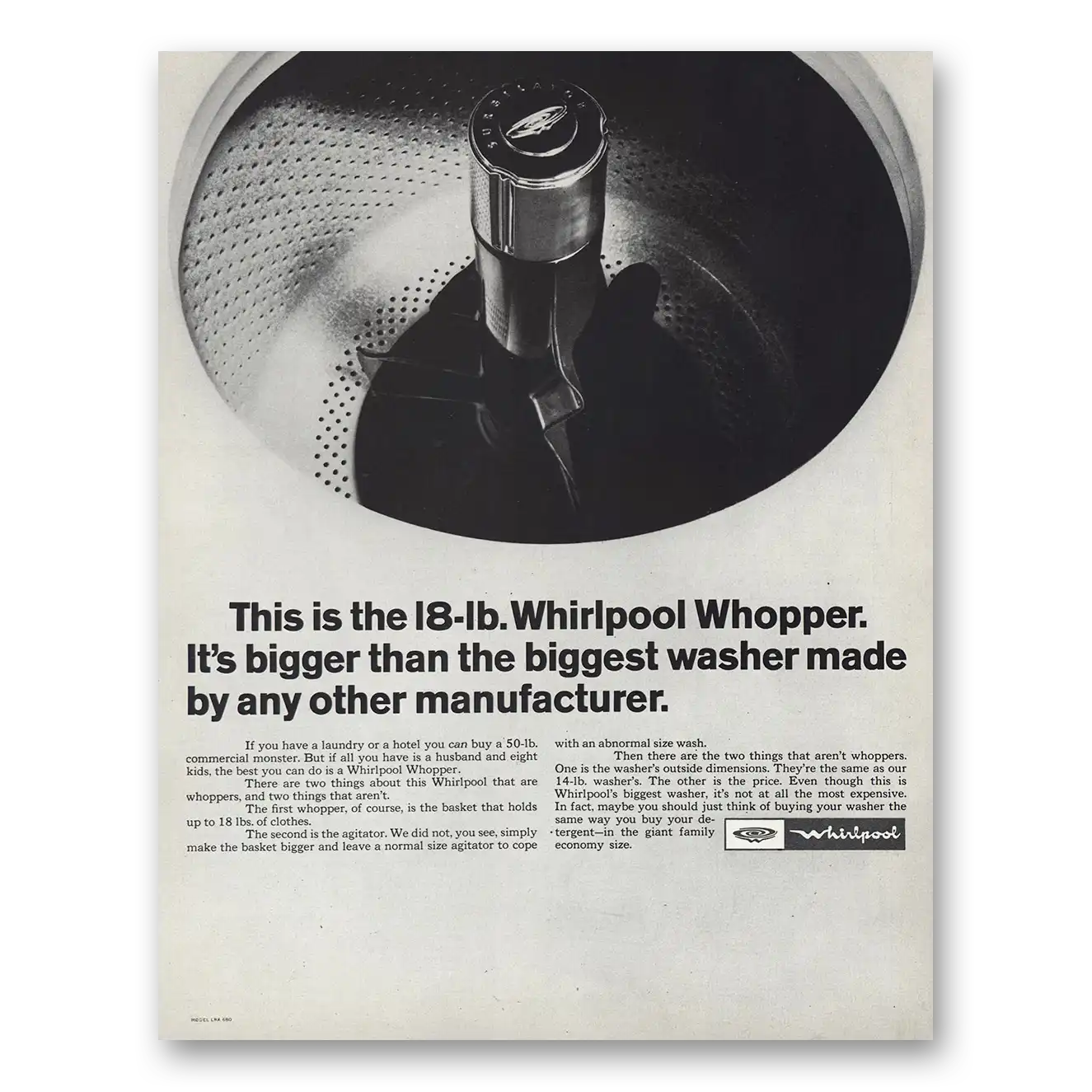 1966 Whirlpool Washer 18 Lb Whopper Vintage Magazine Print Ad