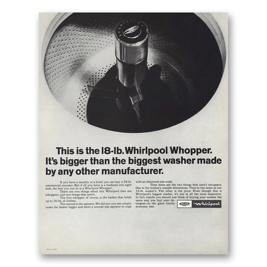 1966 Whirlpool Washer 18 Lb Whopper Vintage Magazine Print Ad