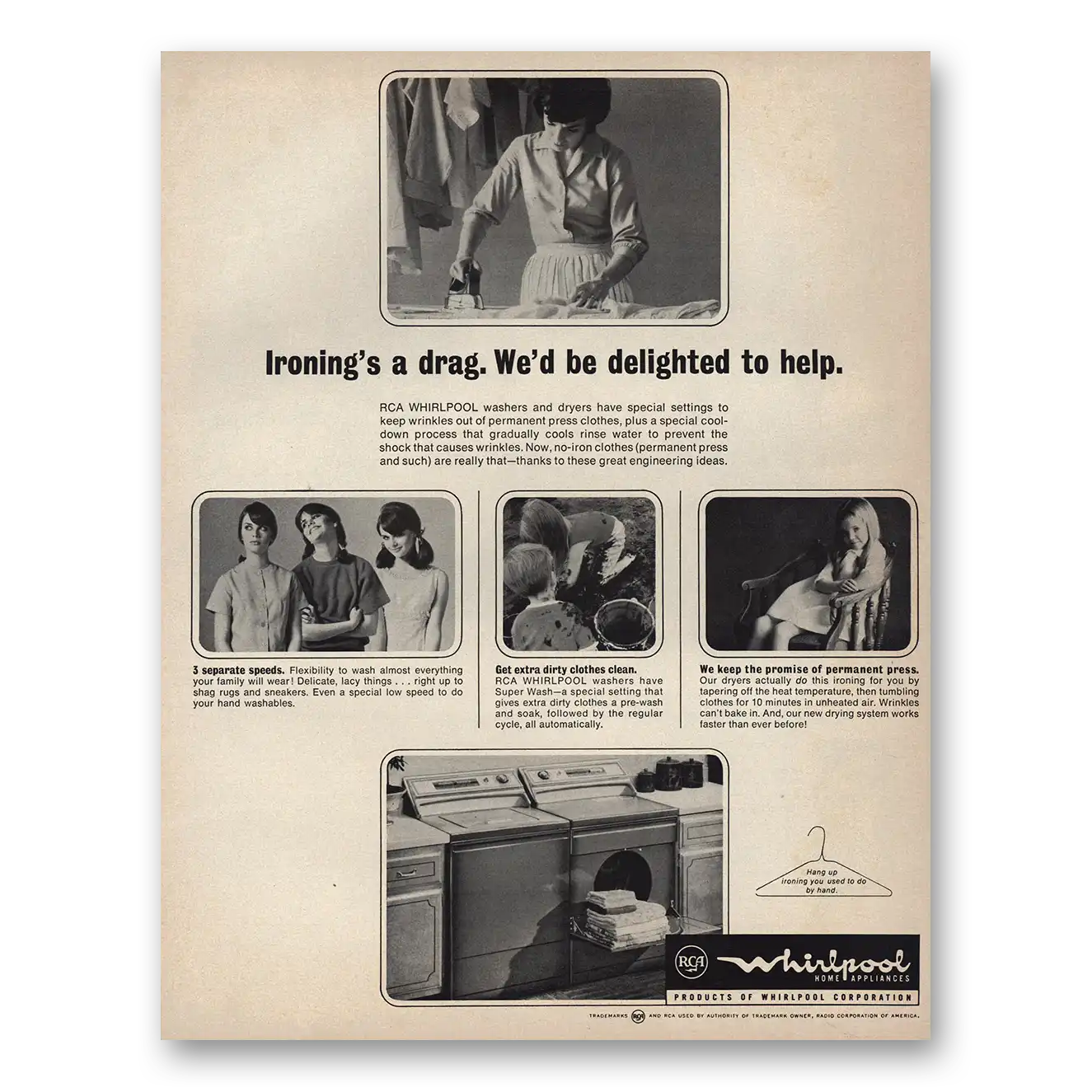 1966 Whirlpool Washer Dryer Ironings a Drag Vintage Magazine Print Ad