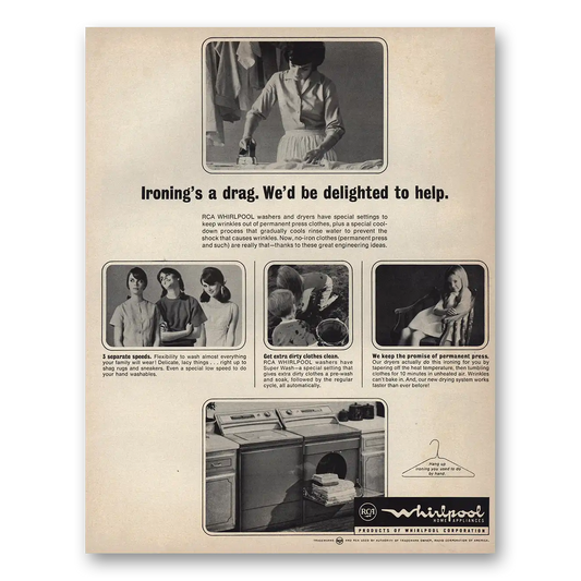 1966 Whirlpool Washer Dryer Ironings a Drag Vintage Magazine Print Ad