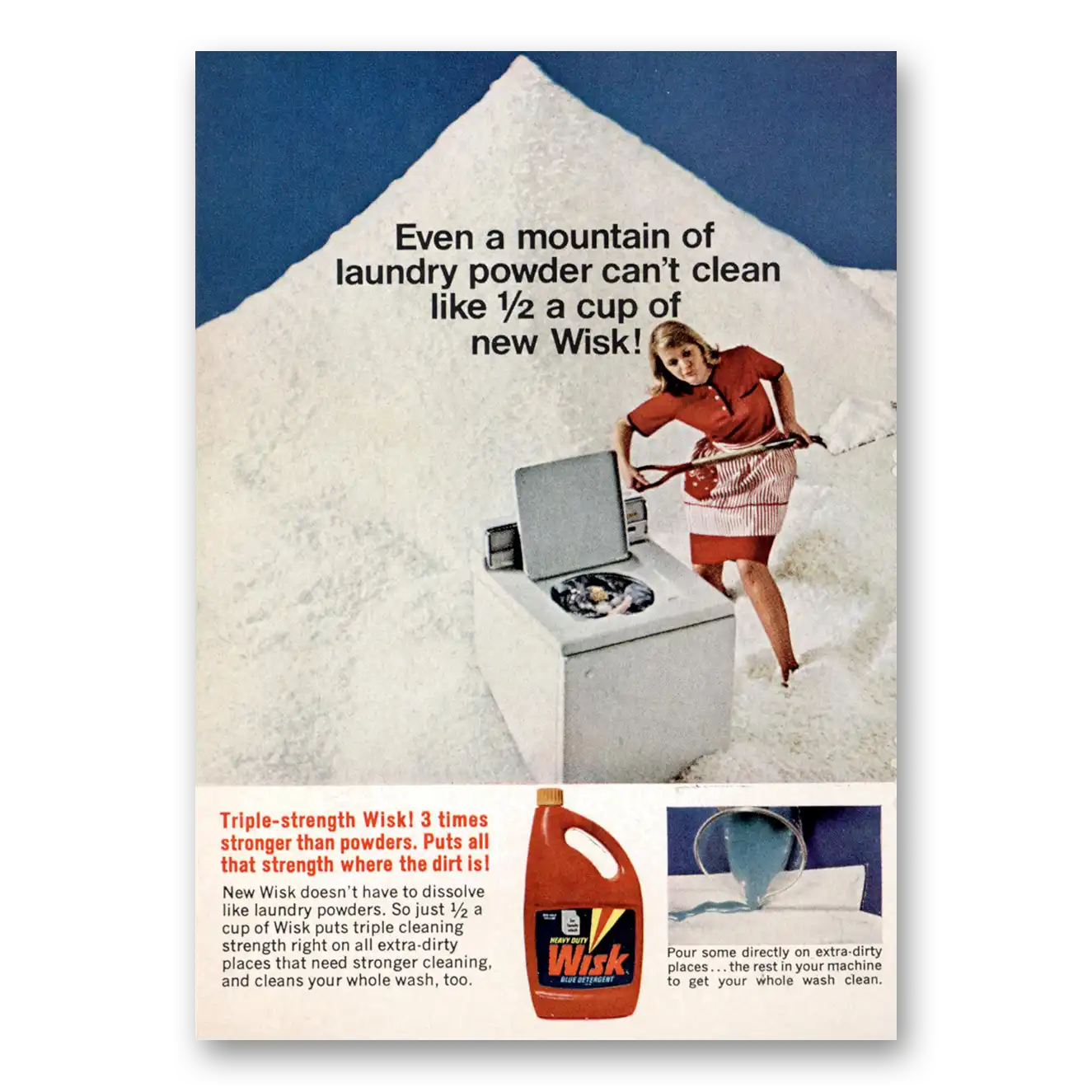 1966 Wisk Detergent Even a Mountain of Laundry Powder Vintage Magazine Print Ad