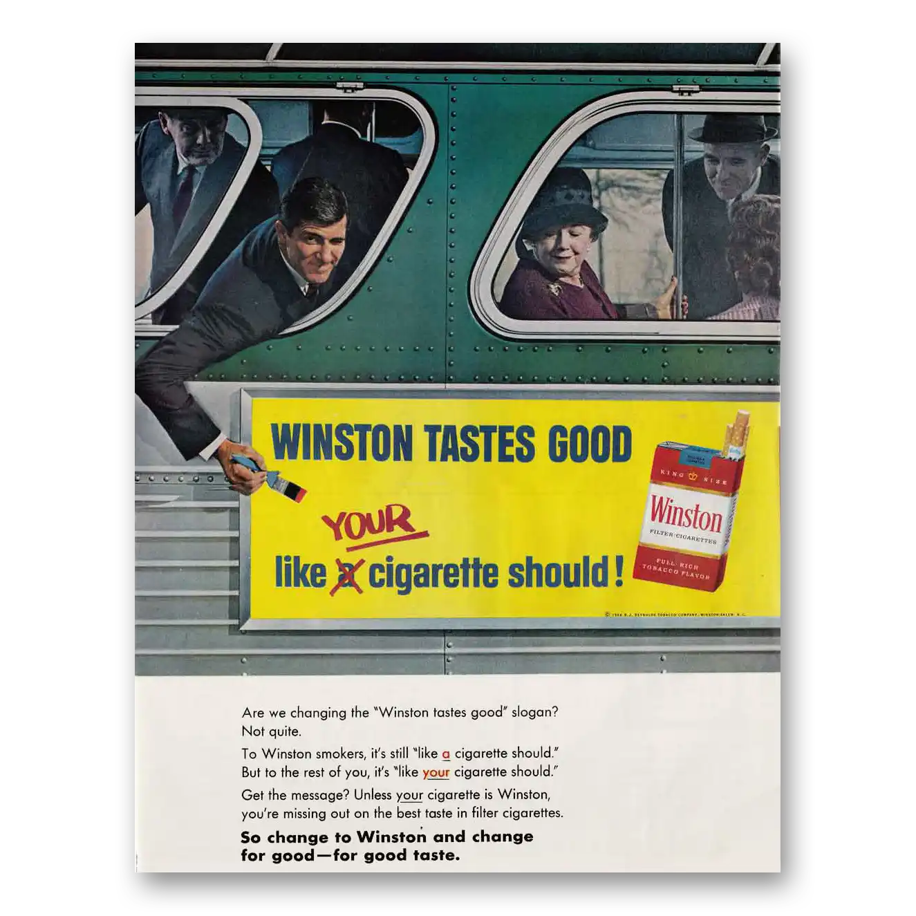 1966 Winston Cigarettes Tastes Good Bus Vintage Magazine Print Ad