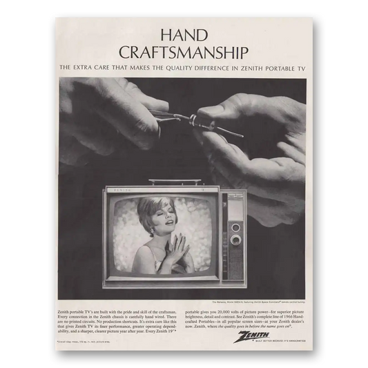 1966 Zenith Television Hand Craftsmanship Bahama Vintage Magazine Print Ad