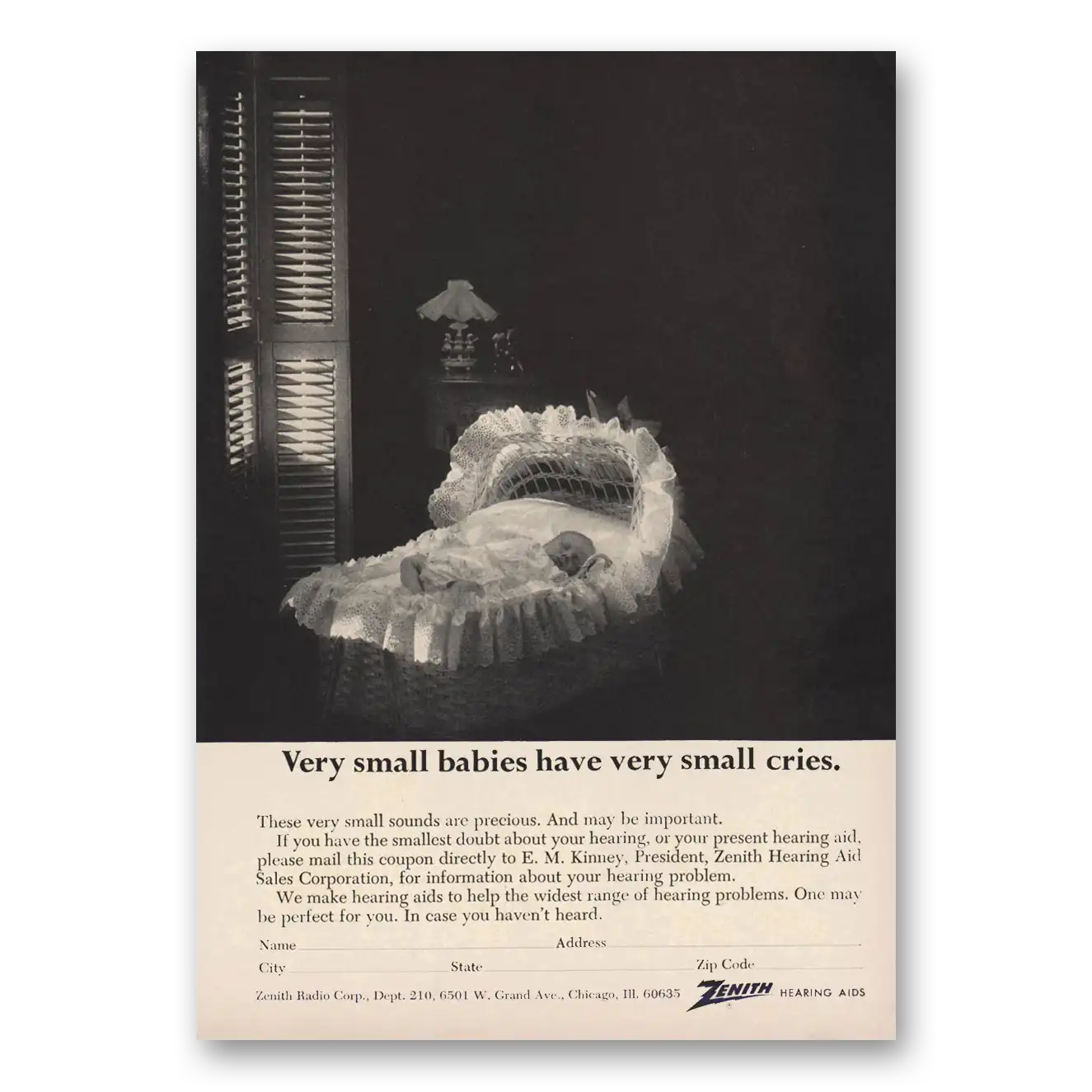 1966 Zenith Hearing Aid Very Small Babies Very Small Cries Vintage Magazine Print Ad