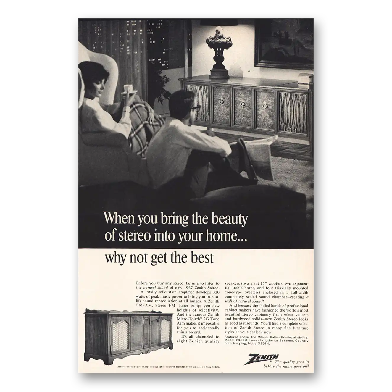 1966 Zenith Stereo Bring Beauty of Stereo Into Home Vintage Magazine Print Ad