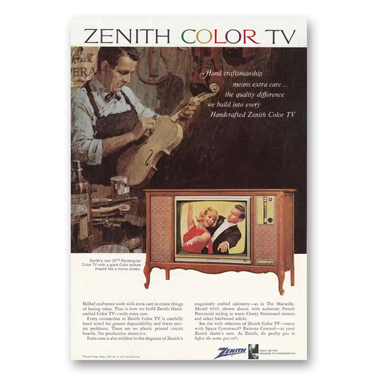 1966 Zenith Television Violin Hand Craftsmanship Vintage Magazine Print Ad