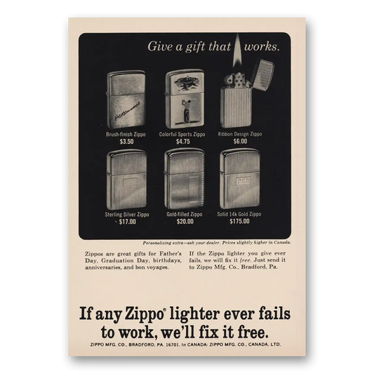 1966 Zippo Lighter Give a Gift That Works Vintage Magazine Print Ad