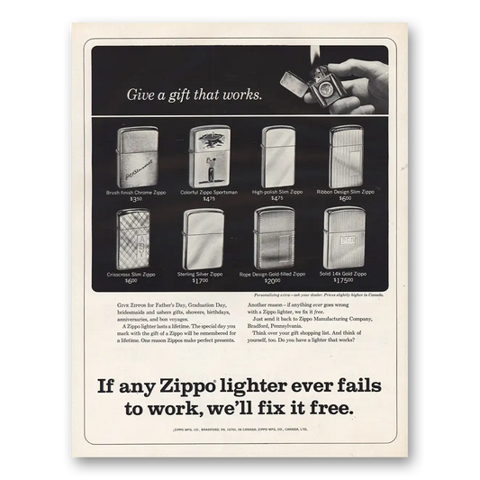 1966 Zippo Lighter Any Zippo Lighter Ever Fails Vintage Magazine Print Ad